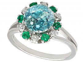 5.35ct Zircon and 0.25ct Diamond, 0.24ct Emerald and 18ct White Gold Dress Ring - Vintage French Circa 1940