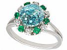 5.35ct Zircon and 0.25ct Diamond, 0.24ct Emerald and 18ct White Gold Dress Ring - Vintage French Circa 1940