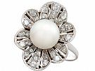Cultured Pearl and 1.02ct Diamond, Platinum Cluster Ring - Vintage Circa 1950