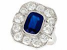 2.62ct Sapphire and 2.85ct Diamond, 18ct White Gold Cluster Ring - Antique Circa 1930