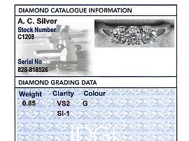 18ct Gold Diamond Three Stone Ring Grading card