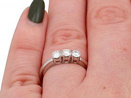 close up wearing 18ct Gold Diamond Three Stone Ring