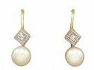 Pearl and Diamond, 14ct Yellow Gold Drop Earrings - Antique Circa 1930