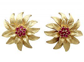 0.48ct Ruby and 18ct Yellow Gold Earrings - Vintage Circa 1990