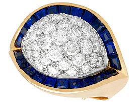 0.80ct Sapphire, 1.72ct Diamond and 18ct Yellow Gold Dress Ring - Art Deco Style - Vintage French Circa 1960