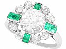 2.06ct Diamond and 0.46ct Emerald, 18ct White Gold Dress Ring - Vintage French Circa 1950