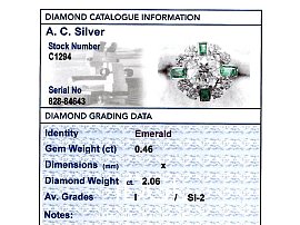 vintage diamond and emerald ring grading card