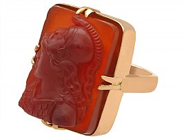 carved agate and yellow gold ring