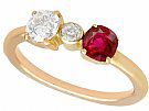 0.64ct Diamond and 0.45ct Ruby, 15ct Yellow Gold Dress Ring - Vintage Circa 1950