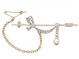 Diamond and Pearl Bar Brooch for Sale