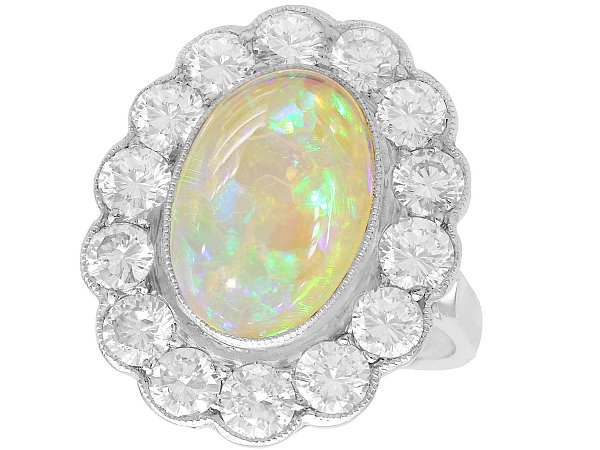 Antique Opal and Diamond Cluster Ring 