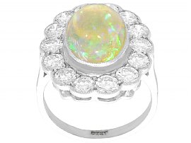 Antique Opal and Diamond Platinum Cluster Ring 