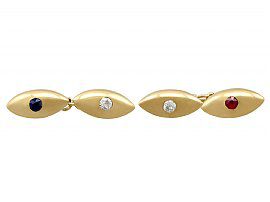 0.33ct Sapphire and 0.30ct Ruby, 0.59ct Diamond and 18ct Yellow Gold Cufflinks - Antique French Circa 1900