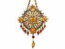12.85ct Citrine and 3.49ct Diamond, Enamel and 18ct Yellow Gold Pendant/Brooch - Antique French Circa 1890