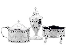 Silver Condiment Set with Blue Liners