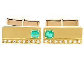 0.90ct Emerald, 0.36ct Diamond and 18ct Yellow Gold Cufflinks - Vintage Circa 1990