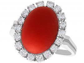 7.36ct Red Coral and 0.80ct Diamond, 18ct White Gold Dress Ring - Vintage Circa 1970