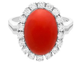 Red Coral and Diamond Ring