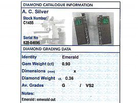 grading card for emerald and diamond cufflinks