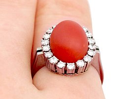 Red Coral and Diamond Ring Model Hand