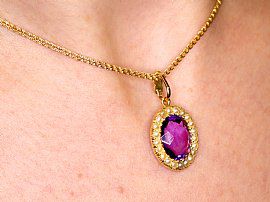 Amethyst and Pearl Boxed Pendant on the neck