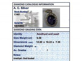 Amethyst and Pearl Pendant grading certificate