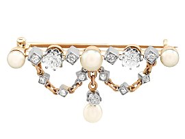 0.96ct Diamond and Pearl, 18ct Yellow Gold Brooch - Antique Victorian