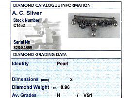 Diamond and Pearl Brooch grading card
