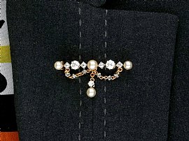 wearing a Victorian Diamond and Pearl Brooch 