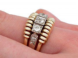 Vintage Yellow Gold and Diamond Ring Wearing Hand 