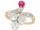 1.71ct Diamond and 0.30ct Ruby, 18ct Yellow Gold Twist Ring - Antique French Circa 1910