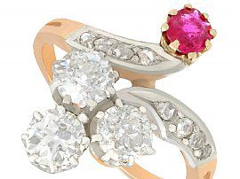 French Ruby and Diamond Ring Antique
