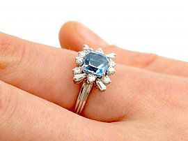 Vintage Aquamarine and Diamond Ring Hand Wearing