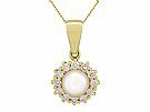Cultured Pearl and 0.48ct Diamond, 14ct Yellow Gold Pendant - Vintage Circa 1970
