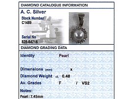 Cultured Pearl and Diamond Pendant Grading Report