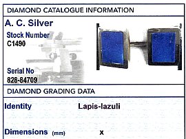 Lapis Lazuli Cufflinks in Gold for Sale Grading card