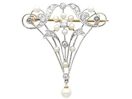 0.23ct Diamond and Pearl, 15ct Yellow Gold Brooch - Belle Epoque - Antique Circa 1890