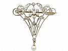 0.23ct Diamond and Pearl, 15ct Yellow Gold Brooch - Belle Epoque - Antique Circa 1890