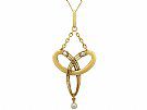 0.10ct Diamond and Seed Pearl, 14ct Yellow Gold Pendant - Art Nouveau - Antique Circa 1910