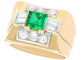 1.02ct Emerald and 1.05ct Diamond, 18ct Yellow Gold Dress Ring - Vintage Circa 1940