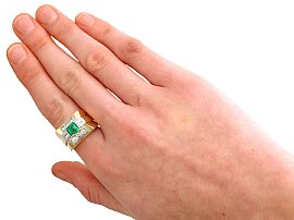 Vintage Emerald Gold Ring wearing distant