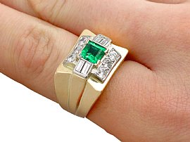 Vintage Emerald Gold Ring wearing 3/4 view