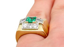 Vintage Emerald Gold Ring wearing close up