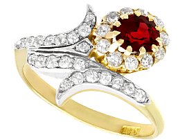 0.95ct Ruby and 0.83ct Diamond, 18ct Yellow Gold Twist Ring - Antique Circa 1910