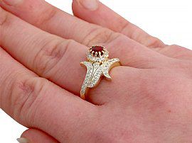 18ct Antique Ruby and Diamond Ring on the hand