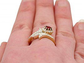 18ct Antique Ruby and Diamond Ring on the finger