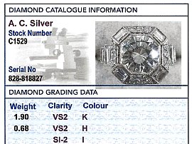 Art Deco Style Diamond Ring Grading Card