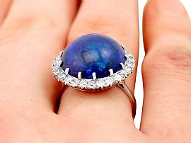 Antique Black Opal Ring wearing close view