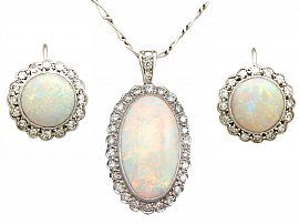 Antique Opal and Diamond Pendant and Earrings