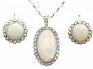 8.18ct Opal and 0.98ct Diamond, 9ct White Gold and Platinum Earring and Pendant Set - Antique Circa 1920